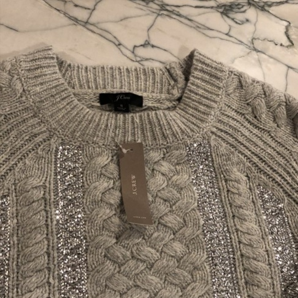J. Crew cable gray sequin Heather sweater size M L - Picture 4 of 4